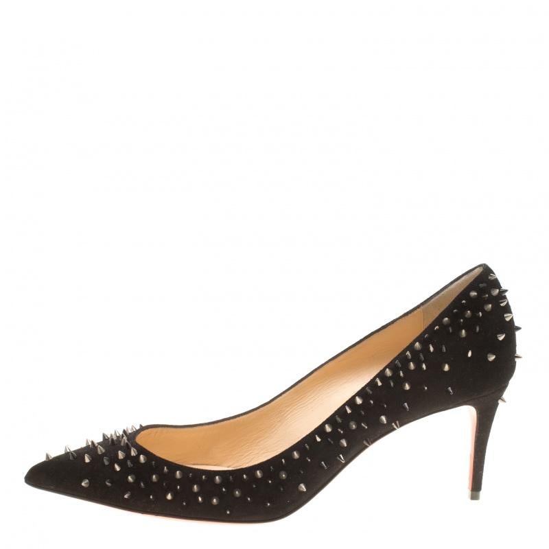 Christian Louboutin Black Suede Escarpic Spikes Embellished Pointed Toe Pumps Si 1