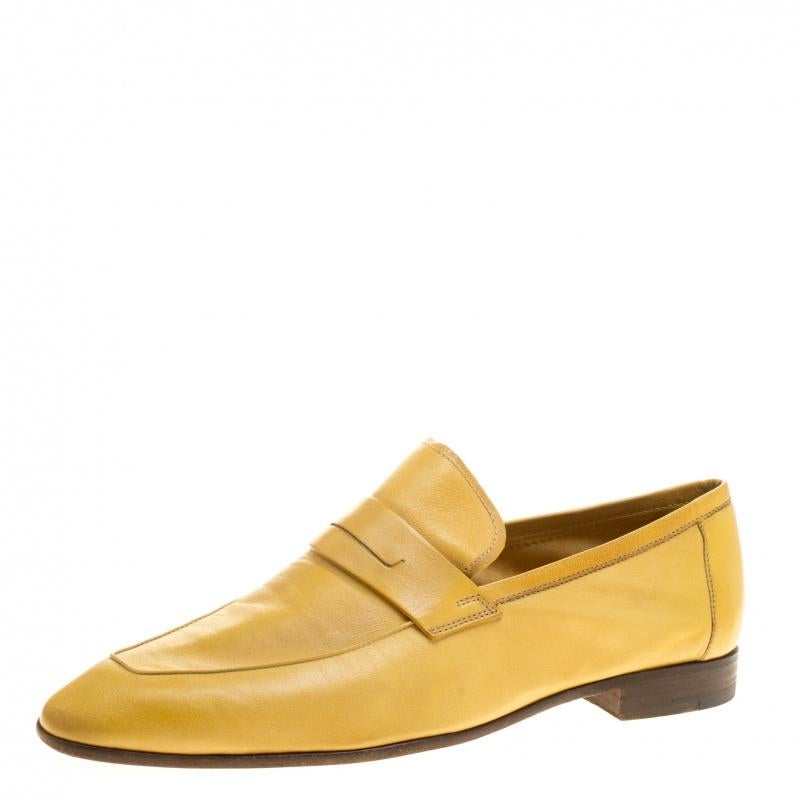 Berluti Yellow Leather Lorenzo Loafers Size 42.5