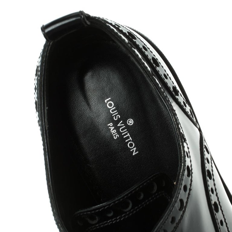 Louis Vuitton Black Brogue Patent Leather Zip Trim Lace-Up Oxfords Size 42 Louis  Vuitton