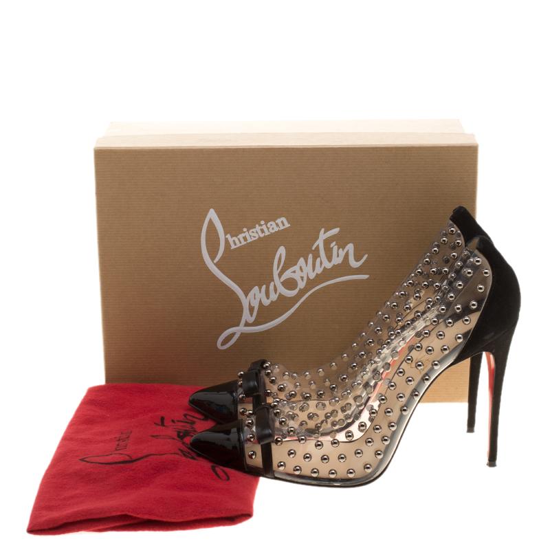 Christian Louboutin Black Studded PVC and Suede Bille Et Boule Bow Pointed Toe P 2