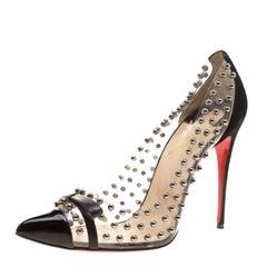 Christian Louboutin Black Studded PVC and Suede Bille Et Boule Bow Pointed Toe P