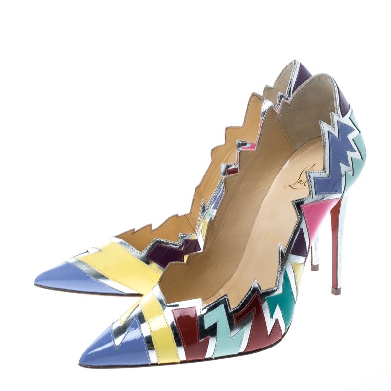 Christian Louboutin Multicolor Jagged Leather Explotek Pointed Toe Pumps Size 38 1