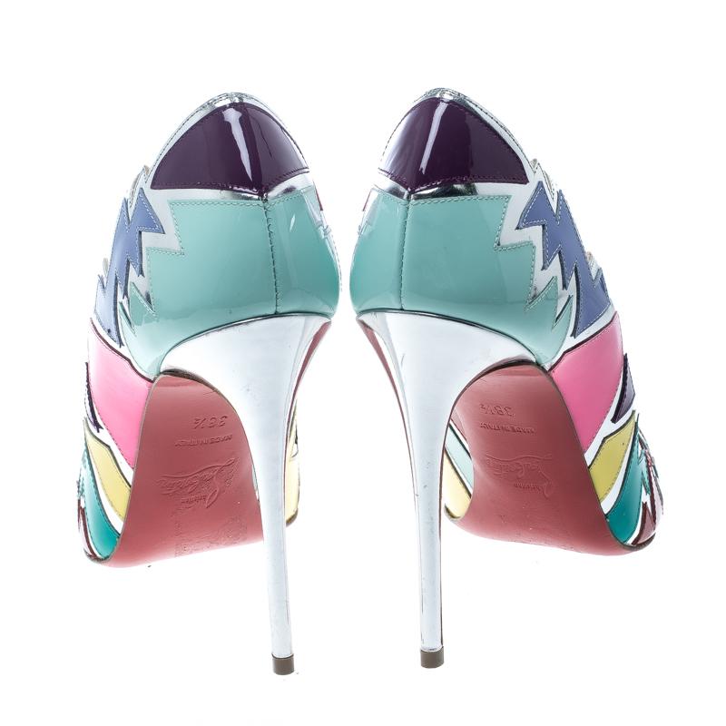 Gray Christian Louboutin Multicolor Jagged Leather Explotek Pointed Toe Pumps Size 38