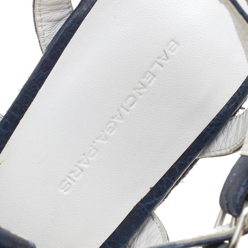 Balenciaga Blue/White Leather Espadrille Wedge Sandals Size 38 3