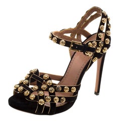 Alaia Black Studded Suede Ankle Strap Sandals Size 38