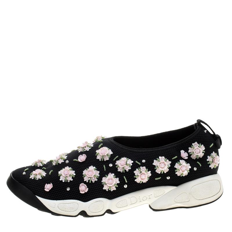 Dior Black Mesh Fusion Floral Embellished Slip On Sneakers Size 41 1