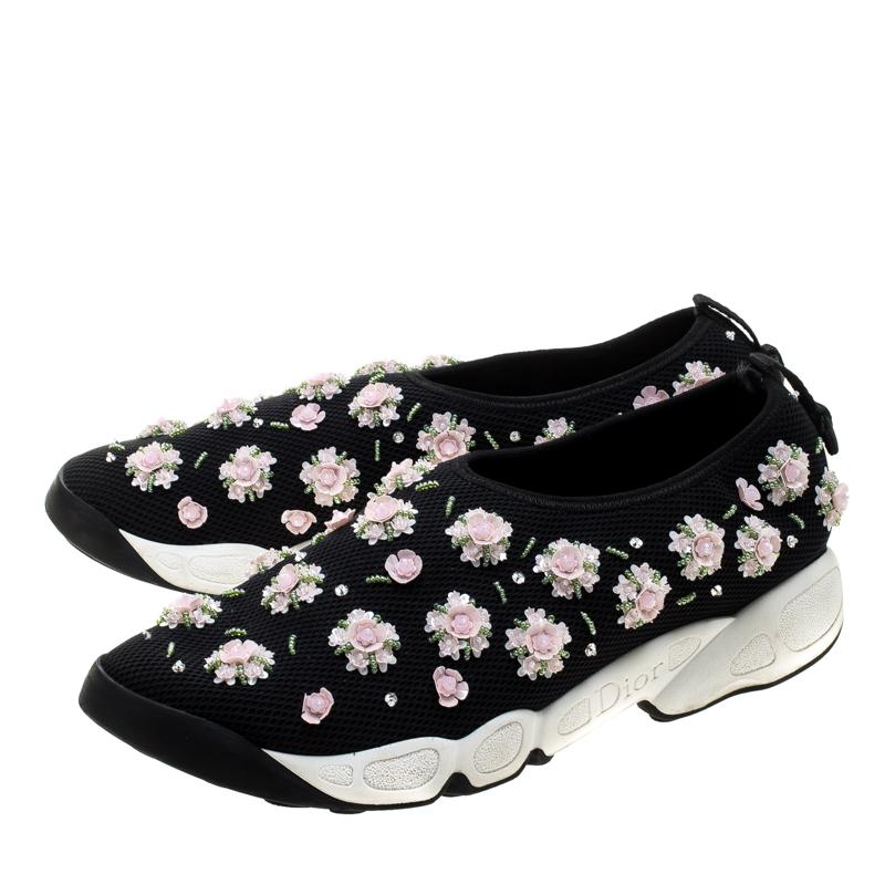 Dior Black Mesh Fusion Floral Embellished Slip On Sneakers Size 41 2
