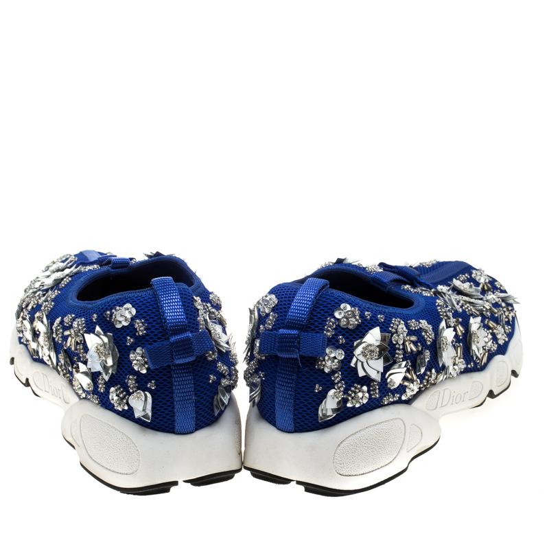 Black Dior Blue Mesh Fusion Floral Embellished Sneakers Size 41