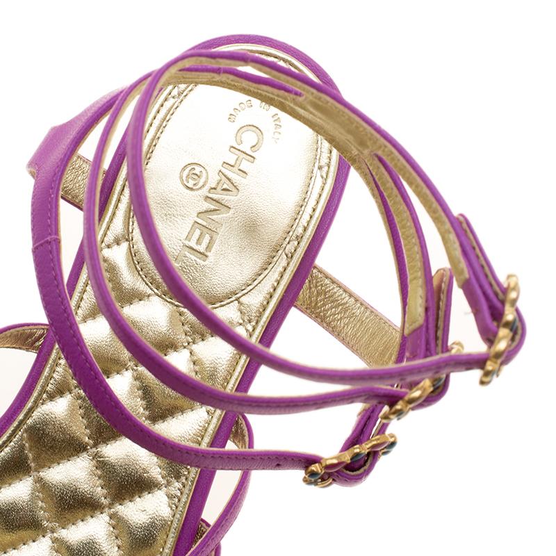 Chanel Purple Leather Enamel Embellished Toe Ring Flat Sandals Size 38 3