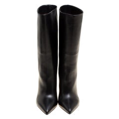 Valentino Black Leather Mid Calf Pointed Toe Boots Size 36