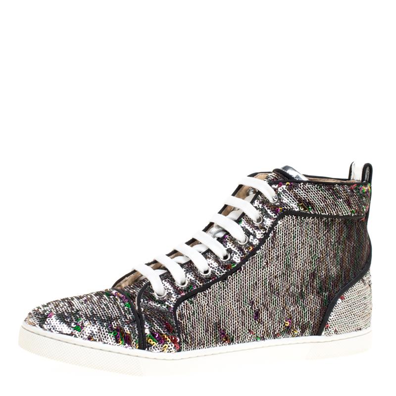 Christian Louboutin Two Tone Sequins Bip Bip Orlato High Top Sneakers Size 38
