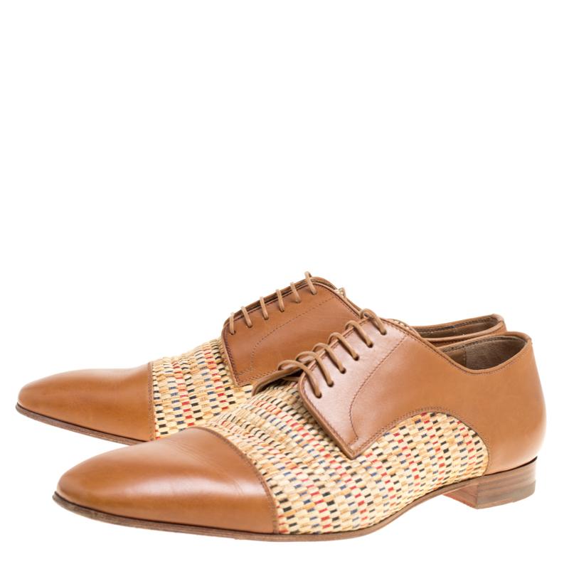 Christian Louboutin Brown Leather and Woven Straw Daviol Derby Size 43.5 2