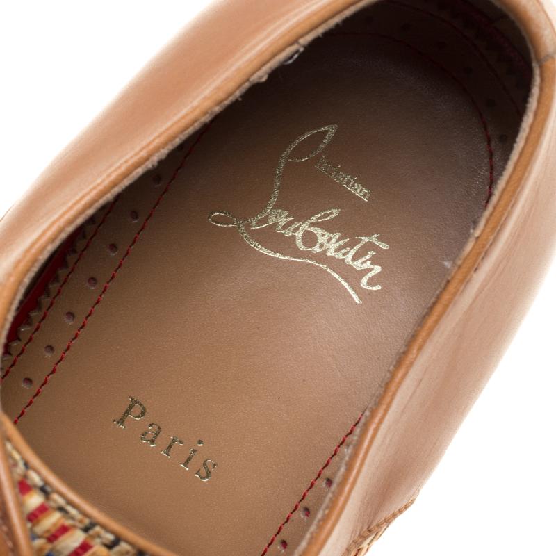 Christian Louboutin Brown Leather and Woven Straw Daviol Derby Size 43.5 4