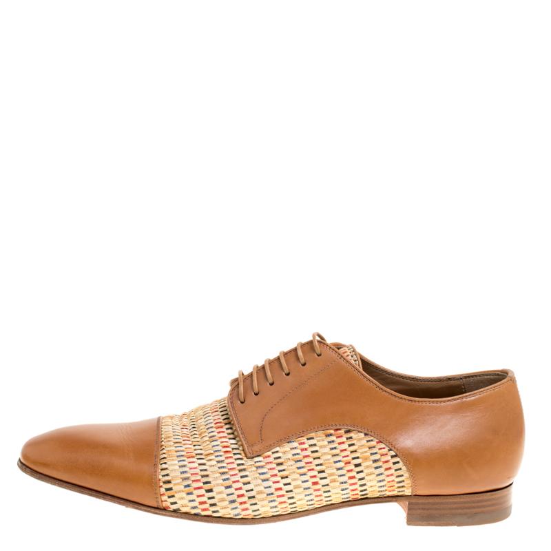 Christian Louboutin Brown Leather and Woven Straw Daviol Derby Size 43.5 1