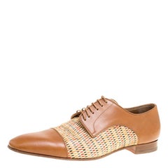 Christian Louboutin Brown Leather and Woven Straw Daviol Derby Size 43.5