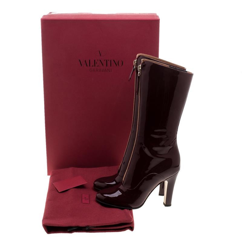 Valentino Crimson Red Patent Leather Zip Detail Mid Calf Boots Size 38.5 3