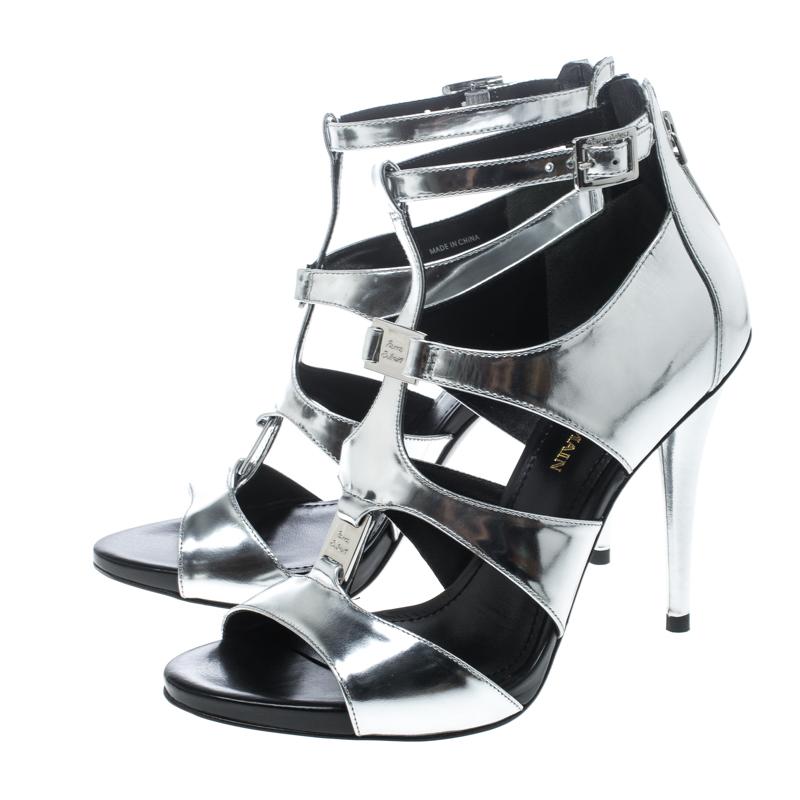 Pierre Balmain Metallic Silver Leather Cage Strappy Sandals Size 37 2