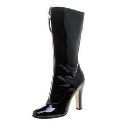 Valentino Black Patent Leather Zip Detail Mid Calf Boots Size 38.5