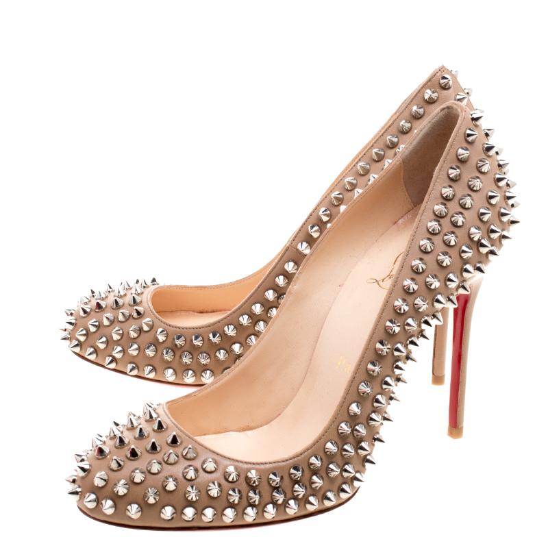 Christian Louboutin Beige Leather Fifi Spike Pumps Size 37.5 2