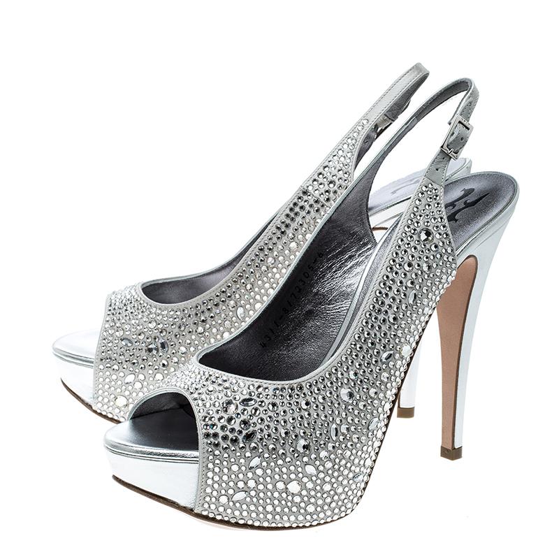 Gina Grey Satin Crystal Embellished Peep Toe Platform Slingback Sandals Size 39 1