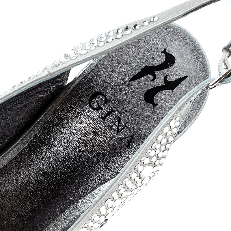 Gina Grey Satin Crystal Embellished Peep Toe Platform Slingback Sandals Size 39 3