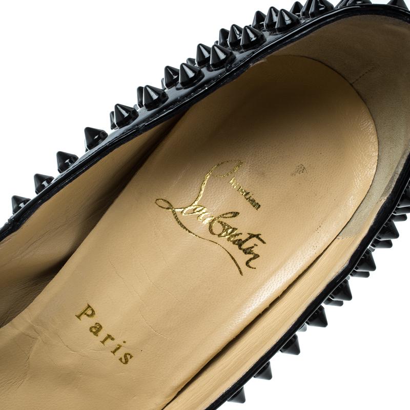 Christian Louboutin Black Patent Leather Lady Peep Toe Spike Platform Pumps Size 1