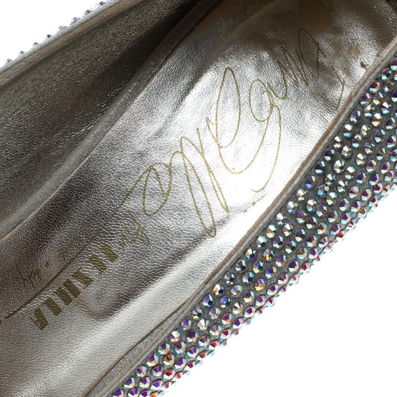 Le Silla Silver Crystal Embellished Leather Peep Toe Platform Pumps Size 39 4