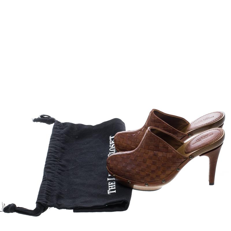 Bottega Veneta Brown Intrecciato Leather Wooden Platform Clogs Size 38 2