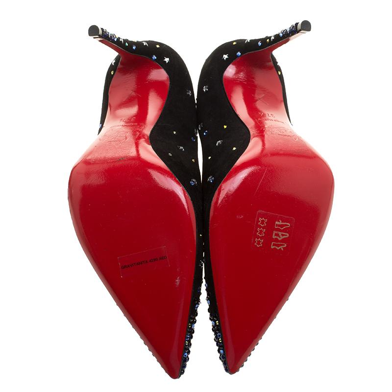 Women's Christian Louboutin Black Suede Gravitanita Crystal Embellished Pointed Toe Pump
