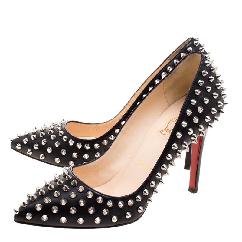 Christian Louboutin Black Leather Pigalle Spikes Pumps Size 37 1