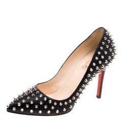 Christian Louboutin Black Leather Pigalle Spikes Pumps Size 37