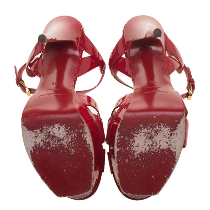 Saint Laurent Paris Red Patent Leather Tribute Platform Sandals Size 39 In Good Condition In Dubai, Al Qouz 2