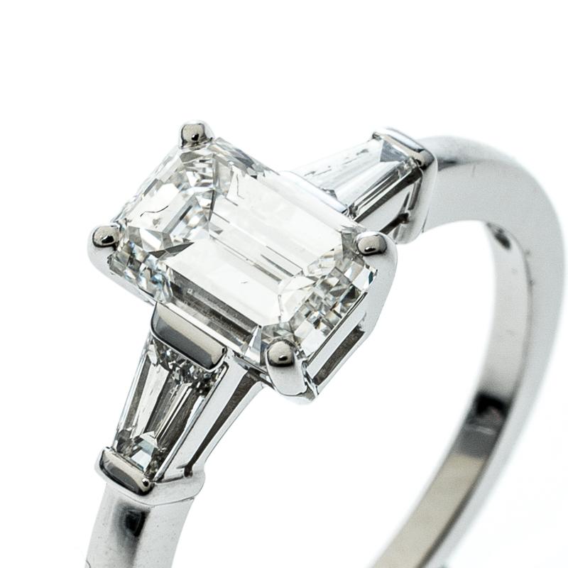 Contemporary Bvlgari Griffe 1.51ct Emerald Cut Diamond Solitaire Platinum Ring Size 56