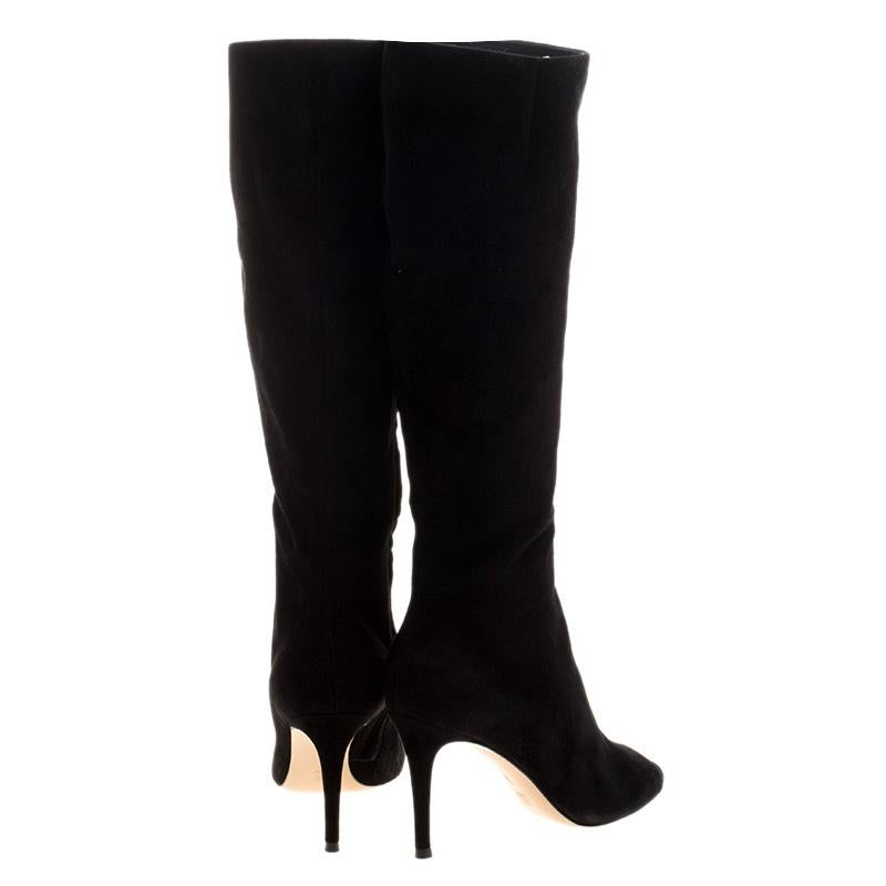 Gianvito Rossi Black Suede Open Toe Knee High Boots Size 37 In New Condition In Dubai, Al Qouz 2