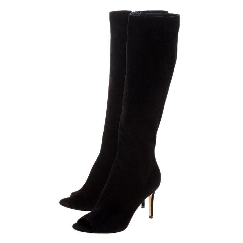 Gianvito Rossi Black Suede Open Toe Knee High Boots Size 37 2