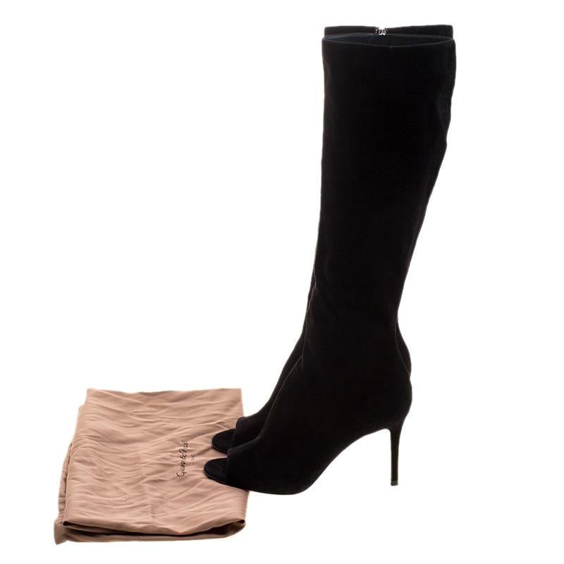 Gianvito Rossi Black Suede Open Toe Knee High Boots Size 37 3