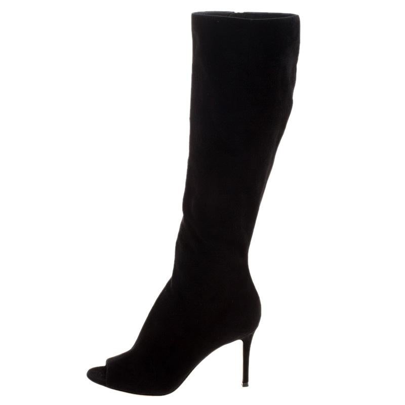 Gianvito Rossi Black Suede Open Toe Knee High Boots Size 37 1