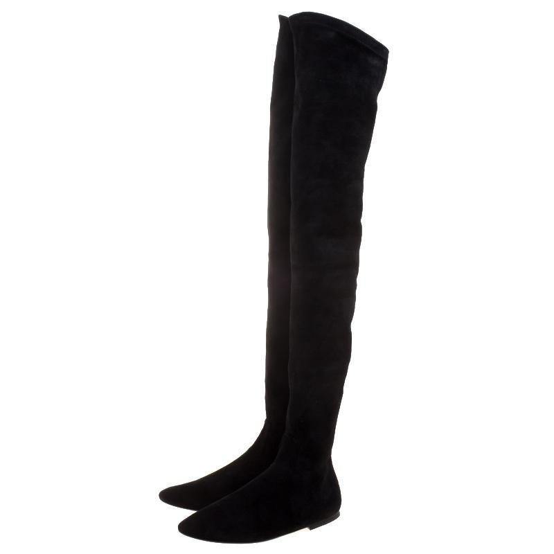 Isabel Marant Black Stretch Suede Brenna Over the Knee Thigh High Boots Size 37 In New Condition In Dubai, Al Qouz 2
