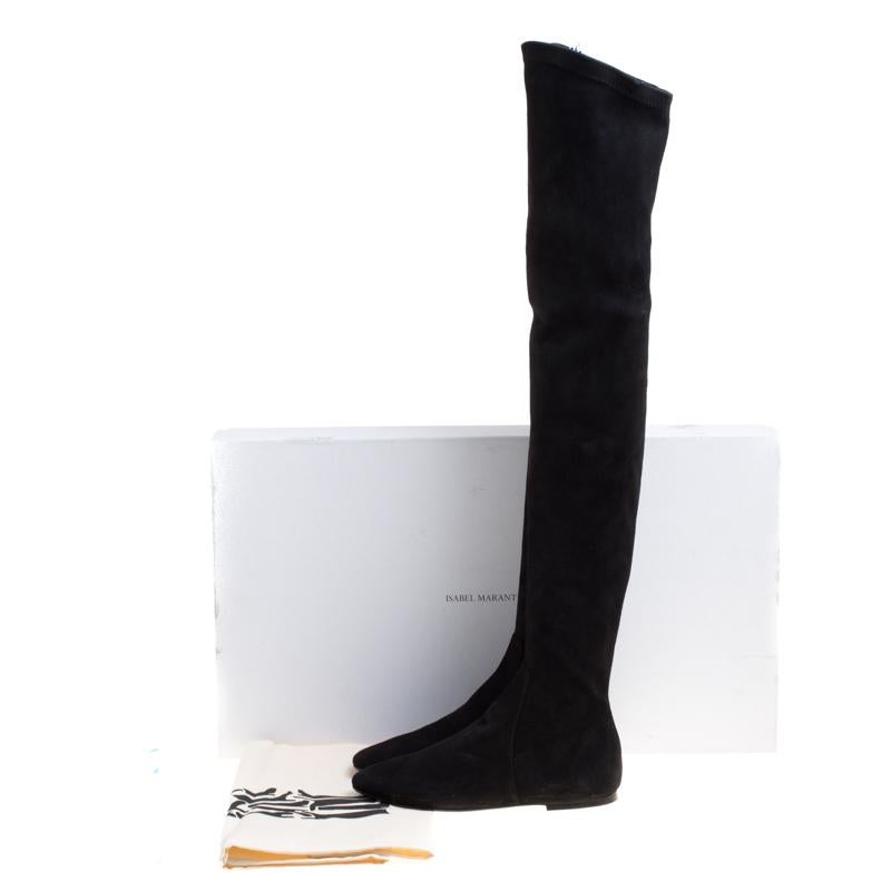 Women's Isabel Marant Black Stretch Suede Brenna Over the Knee Thigh High Boots Size 37