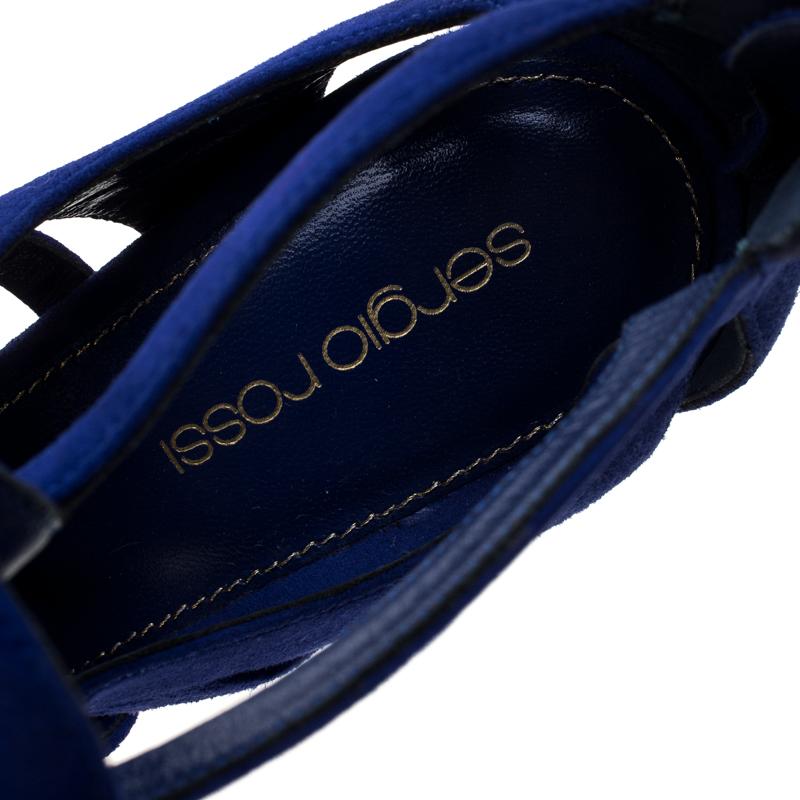 Sergio Rossi Blue Suede Cutout Sandals Size 38.5 3