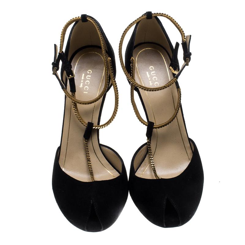 Make a flawless style statement while flaunting this pair of black Ophelie pumps. Designed to sublimity, this pair features a suede exterior for a smooth touch and double chain straps with buckle fastenings to add a glamorous finish to this lovely
