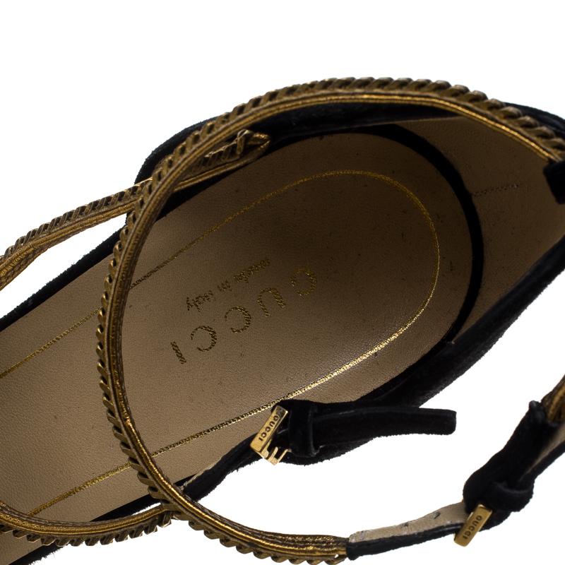 Gucci Black Suede Ophelie Chain Detail Ankle Strap Pumps Size 38.5 1
