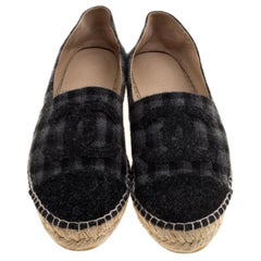 Chanel Black and Grey Checkered Felt CC Espadrilles Size 39