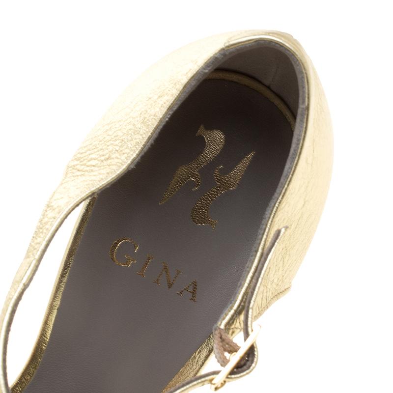 Gina Metallic Gold Leather Sheridan Crystal Embellished Platform Ankle Strap San 4