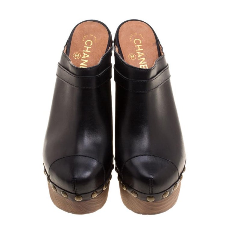 CHANEL, Shoes, Chanel Black Leather Turnlock Clog Mules