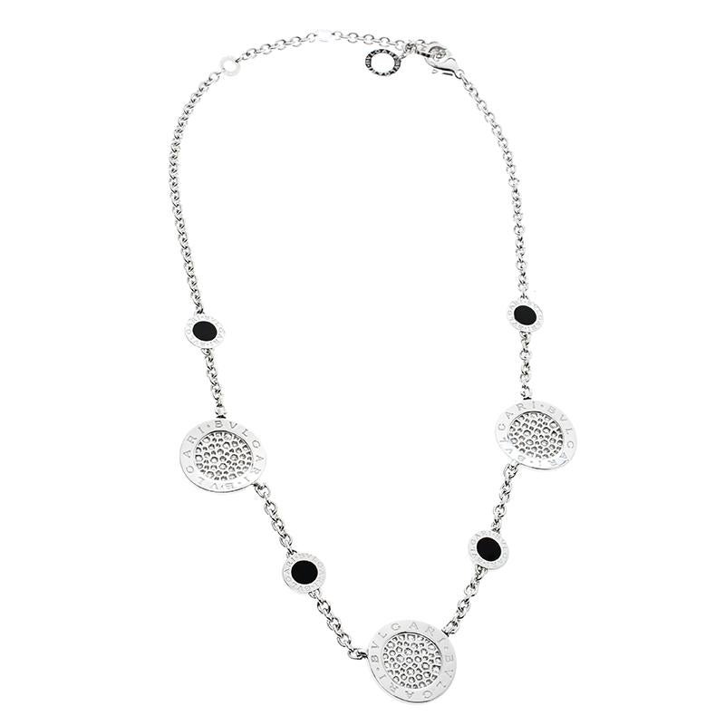 Contemporary Bvlgari Diamond Onyx 18k White Gold Station Necklace