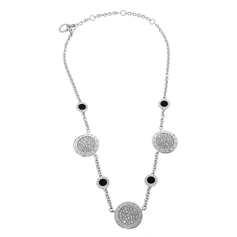 Bvlgari Diamond Onyx 18k White Gold Station Necklace