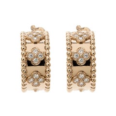 Van Cleef & Arpels Perlée Clover Diamond & 18k Rose Gold Hoop Earrings