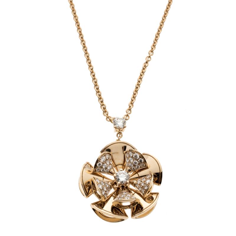 Bvlgari Diva's Dream Diamond 18k Rose Gold Flower Pendant Necklace