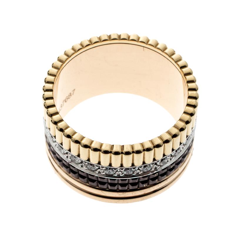 Contemporary Boucheron Quatre Classique Diamond 18k Three Tone Gold Large Band Ring Size 53